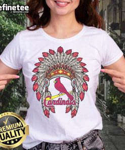 Original St. Louis Cardinals Native American logo on a women's tee shirt, showcasing vintage sports apparel.