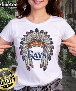 Original Tampa Bay Rays Native American logo on a stylish ladies' tee, perfect for fans and collectors.