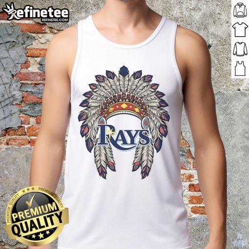 Original Tampa Bay Rays Native American logo tank top featuring vibrant design and sporty style for baseball fans.