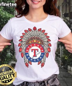Original Texas Rangers Native American logo on a stylish ladies tee, perfect for fans and collectors.