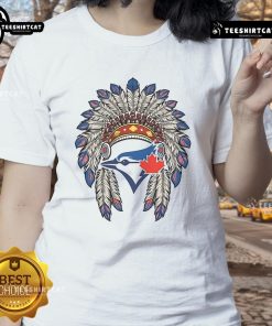 Original Toronto Blue Jays Native American logo on a stylish ladies tee, perfect for baseball fans and collectors.