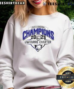 Alt Text: Original Uwharrie Charter NCHSAA State 1A Baseball 2025 Champions logo on a stylish sweatshirt design.