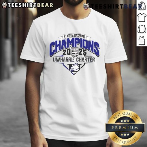 Alt Text: Original Uwharrie Charter NCHSAA State 1A Baseball 2025 Champions logo t-shirt featuring vibrant team graphics.