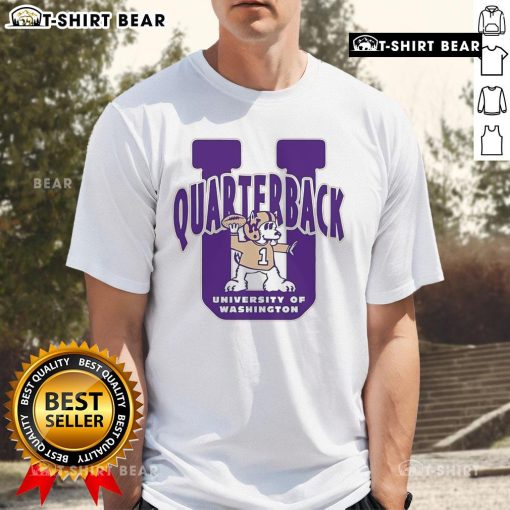 Alt Text: Original Washington Huskies Quarterback U mascot t-shirt featuring vibrant colors and a bold school logo design.