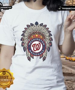 Original Washington Nationals Native American logo on a stylish ladies tee, perfect for baseball fans.