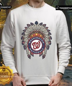 Alt Text: Original Washington Nationals Native American logo sweatshirt featuring vibrant colors and classic design.
