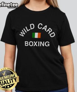 Original Wild Card Boxing Ireland Flag Ladies Tee showcasing a stylish design with the Irish flag for boxing enthusiasts.
