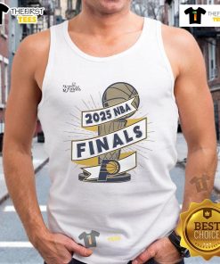 Official Indiana Pacers 2025 NBA Finals Clutch Tank Top featuring team colors and logo, perfect for fans.