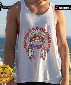 Alt Text: Premium Atlanta Braves Native American logo tank top featuring vibrant colors and a stylish design for fans.