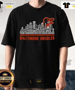 Premium Baltimore Orioles 2025 Skyline T-Shirt showcasing vibrant team colors and iconic Baltimore skyline design.
