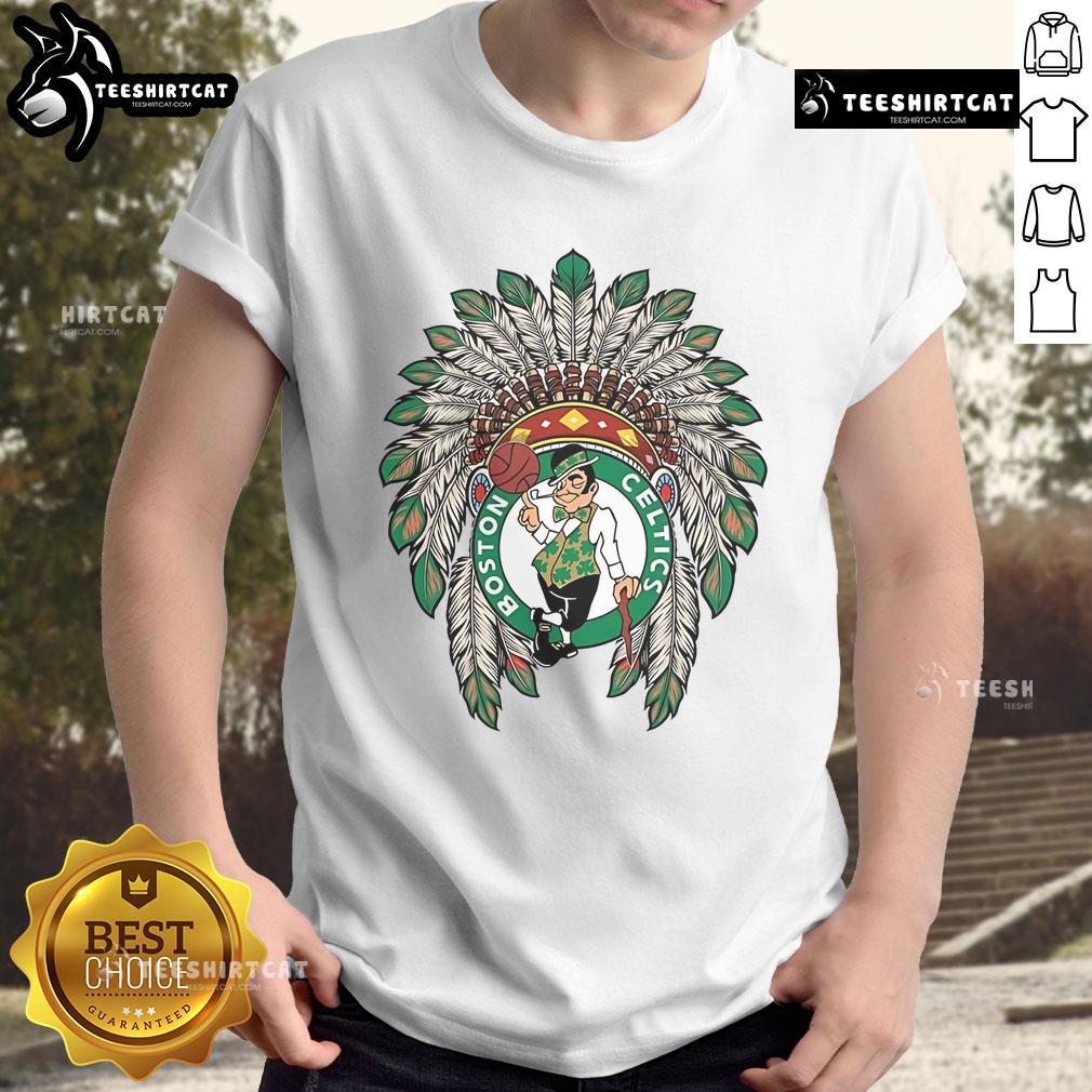 Premium Boston Celtics Native American Logo T Shirt Alt Text: Premium Boston Celtics Native American Logo T-Shirt featuring a vibrant design, perfect for basketball fans and collectors.