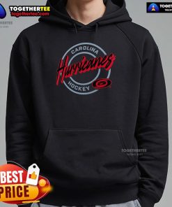 Premium Carolina Hurricanes Hockey Colorblock Puck Logo Hoodie showcasing team colors and logo for fans.