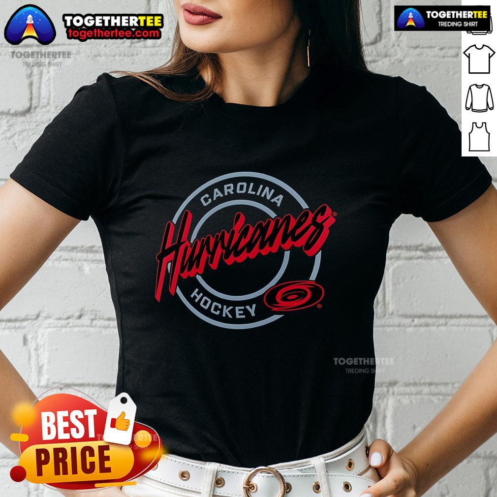 Premium Carolina Hurricanes Hockey Colorblock Puck Logo Ladies Tee Premium Carolina Hurricanes Hockey Colorblock Puck Logo Ladies Tee featuring team colors and logo for stylish fans.
