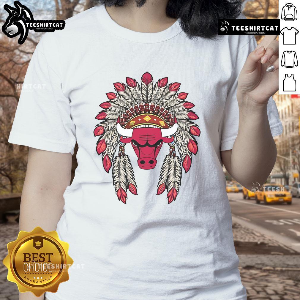 Premium Chicago Bulls Native American Logo Ladies Tee Alt Text: Premium Chicago Bulls Native American Logo Ladies Tee featuring vibrant graphics and comfortable fit for fans.