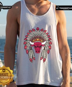 Premium Chicago Bulls Native American logo tank top featuring vibrant colors and stylish design for basketball fans.
