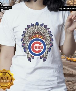 Premium Chicago Cubs Native American Logo ladies tee in vibrant colors, perfect for fans and stylish casual wear.