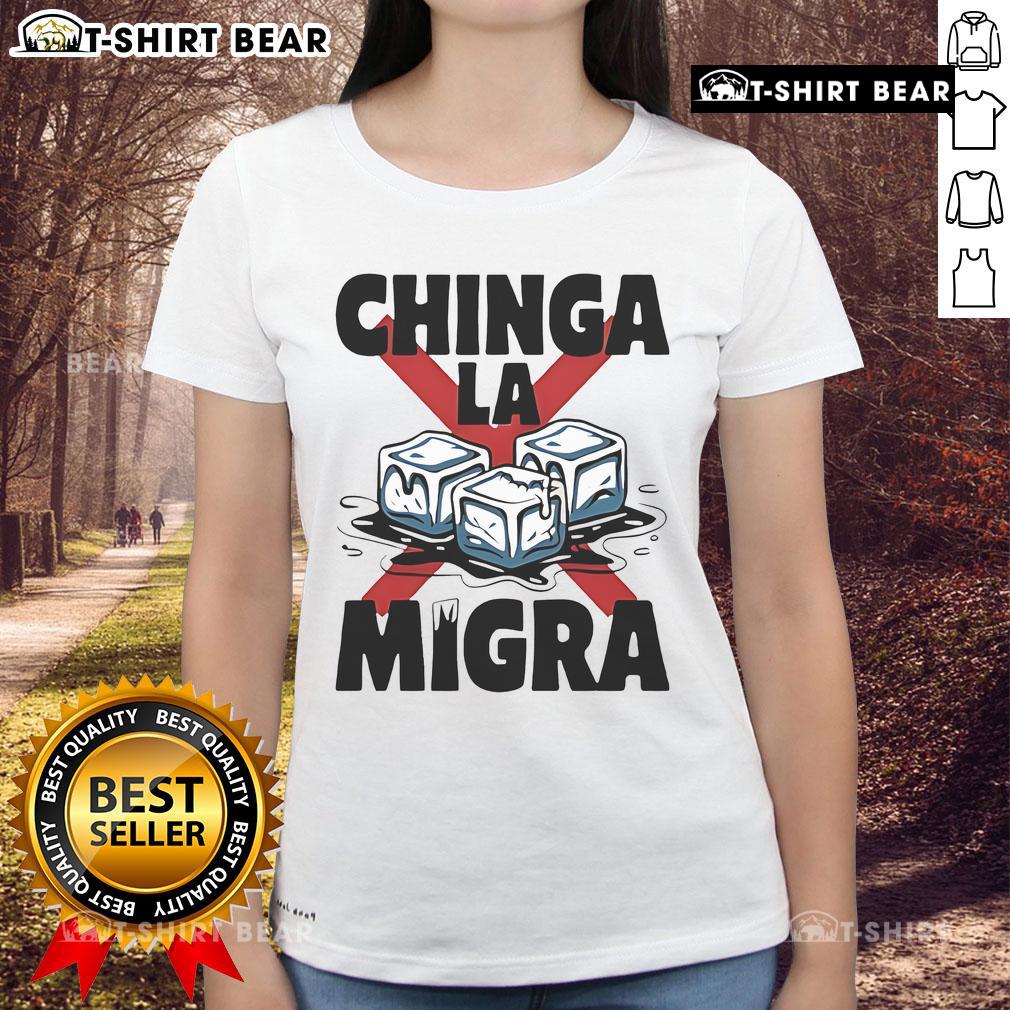 Premium Chinga La Migra Anti Ice Protest Ladies Tee Alt Text: Premium Chinga La Migra Anti Ice Protest Ladies Tee showcasing a bold design supporting immigration rights and activism.