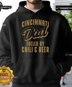 Premium Cincinnati Dad hoodie, fueled by chili and beer, perfect for casual outings and celebrating local flavors.