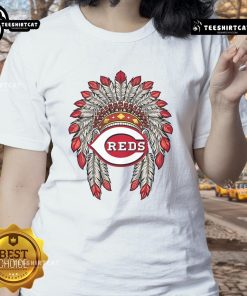 Premium Cincinnati Reds Native American logo ladies tee featuring vibrant colors and stylish design for fans.