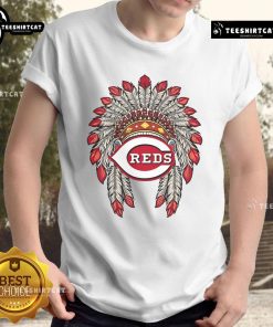 Premium Cincinnati Reds Native American Logo T-Shirt featuring a vibrant design, perfect for baseball fans and collectors.