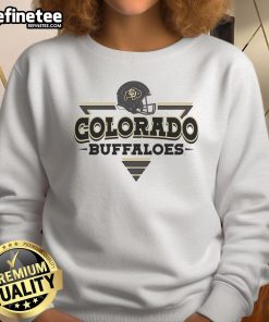 Alt Text: Premium Colorado Buffaloes football triangle helmet sweatshirt featuring bold team colors and logo, perfect for fans.