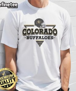 Alt Text: Premium Colorado Buffaloes Football Triangle Helmet T-Shirt featuring a stylish design for fans and players.