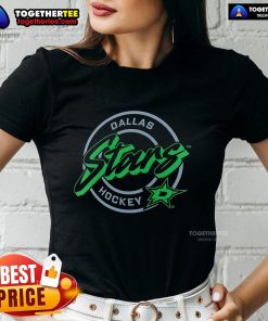 Premium Dallas Stars Hockey Colorblock Puck Logo Ladies Tee showcasing team spirit and stylish design for fans.