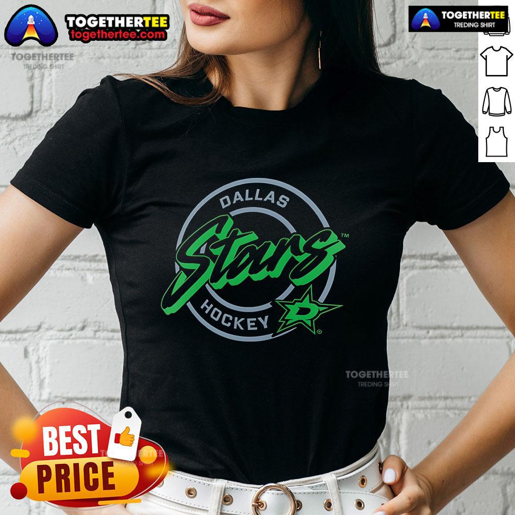 Premium Dallas Stars Hockey Colorblock Puck Logo Ladies Tee Premium Dallas Stars Hockey Colorblock Puck Logo Ladies Tee showcasing team spirit and stylish design for fans.