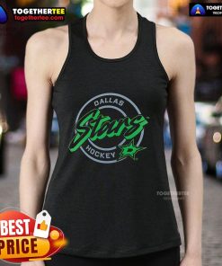 Premium Dallas Stars Hockey colorblock puck logo tank top, perfect for fans showcasing team spirit and style.