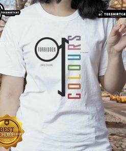 Premium David Sylvian Forbidden Colours My Love Wears Pride Rainbow Ladies Tee showcasing vibrant rainbow design.