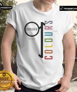 Alt Text: Premium David Sylvian Forbidden Colours My Love Wears Pride Rainbow T-Shirt featuring vibrant rainbow design.