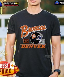 Premium Denver Broncos Fly United In Orange Retro T-Shirt showcasing vibrant orange color and classic team logo design.