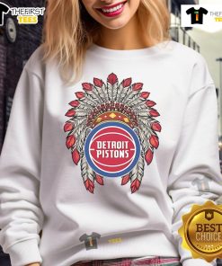 Premium Detroit Pistons Native American logo sweatshirt featuring vibrant colors and cozy design for fans.