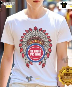 Premium Detroit Pistons Native American Logo T-Shirt featuring vibrant team colors and unique design for fans.