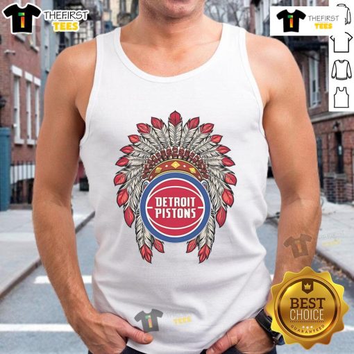 Premium Detroit Pistons Native American logo tank top featuring vibrant colors and a stylish design for fans.