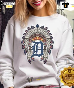 Premium Detroit Tigers Native American logo sweatshirt featuring vibrant colors and a comfortable fit for fans.