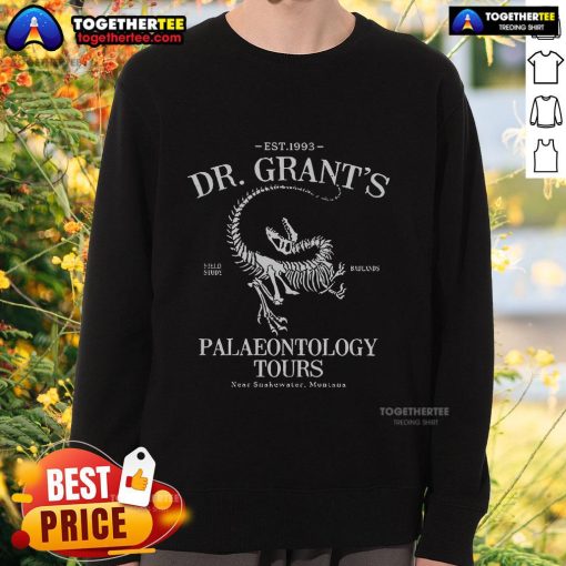 Premium Dr. Grant's Fossil Tours sweatshirt featuring a unique fossil design, perfect for enthusiasts and collectors.