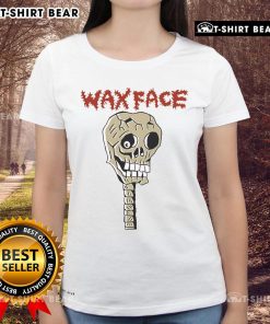 Premium Draculazer Wax Face Skeleton Ladies Tee featuring a stylish skull design perfect for Halloween or casual wear.