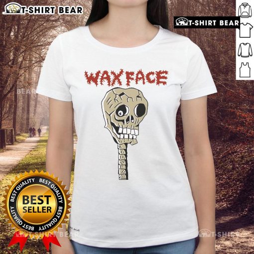 Premium Draculazer Wax Face Skeleton Ladies Tee featuring a stylish skull design perfect for Halloween or casual wear.