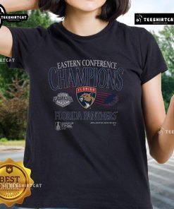 Premium Florida Panthers 2025 Eastern Conference Champions old school ladies tee featuring team logo and vintage design.