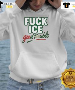 Premium Fuck Ice Good Trouble Hoodie in black with bold graphic design, perfect for casual streetwear style.