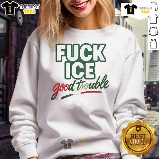 Premium Fuck Ice Good Trouble Sweatshirt in black, featuring bold graphic design for a stylish, edgy look.