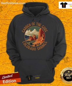 Premium Garden of the Gods Colorado Springs distressed circle hoodie featuring vibrant colors and a stylish design.