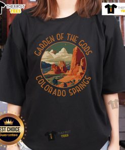 Premium Garden of the Gods Colorado Springs distressed circle ladies tee featuring a stylish design and soft fabric.