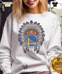 Alt Text: Premium Golden State Warriors Native American logo sweatshirt, featuring a vibrant design and comfortable fit for fans.