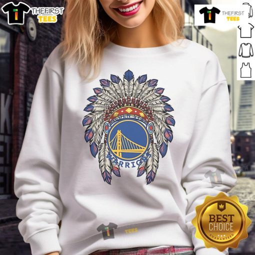 Alt Text: Premium Golden State Warriors Native American logo sweatshirt, featuring a vibrant design and comfortable fit for fans.