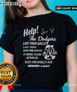 Premium ladies tee featuring Dodgers logo with a playful message about lost balls, perfect for baseball fans.