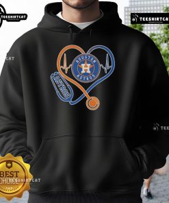 Alt Text: Premium Houston Astros Caring Hearts Nurse Stethoscope Hoodie, perfect for nurses and baseball fans alike.
