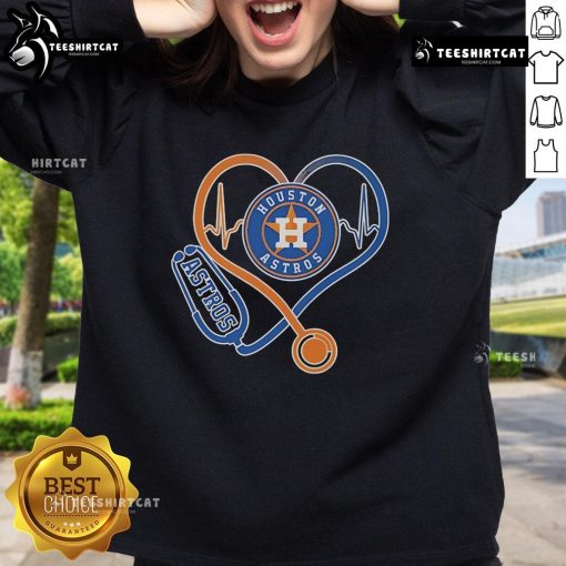 Alt Text: Premium Houston Astros Caring Hearts Nurse Stethoscope Sweatshirt featuring a stylish design for healthcare fans.