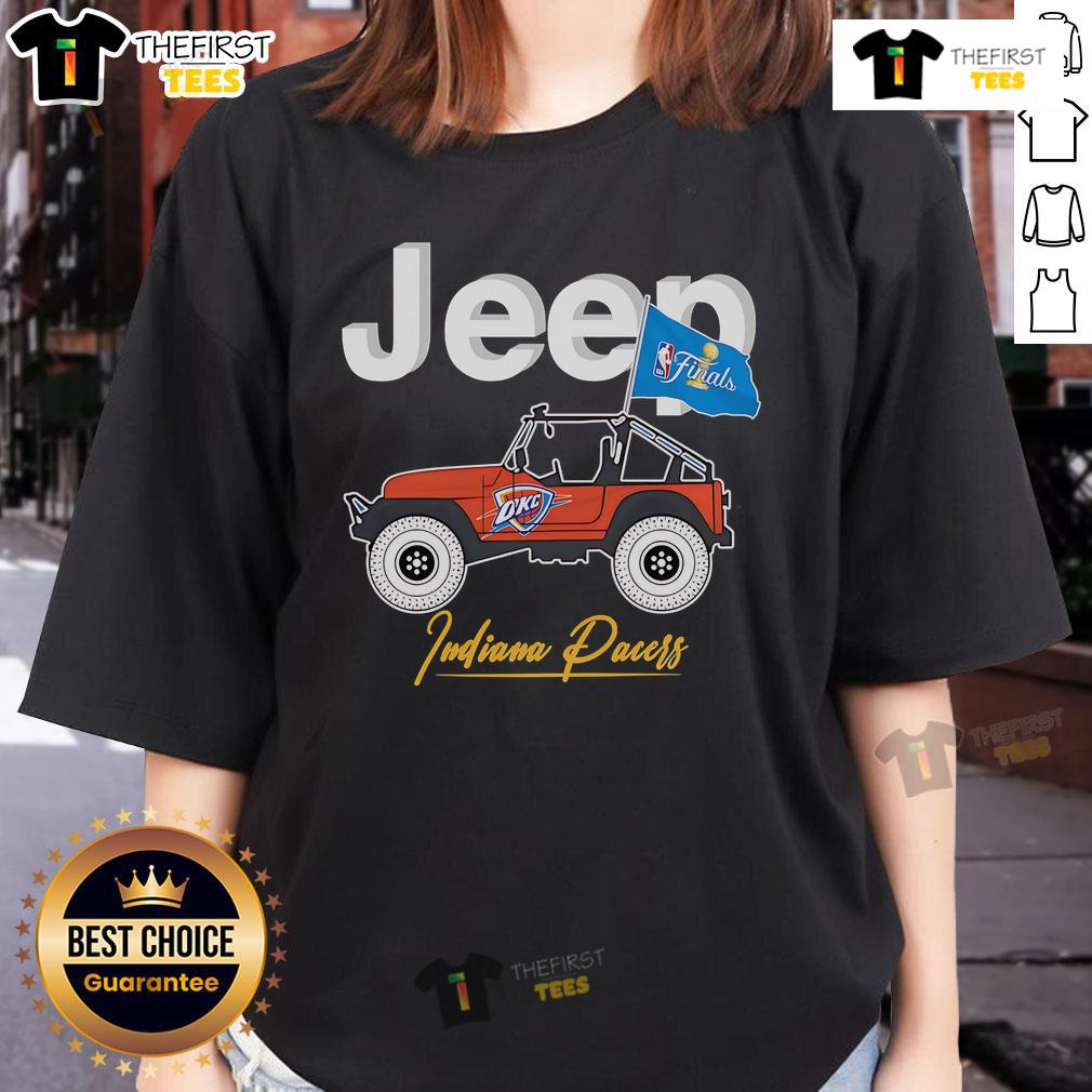 Premium Jeep Nba Finals Oklahoma City Thunder Ladies Tee Alt Text: Premium Jeep NBA Finals Oklahoma City Thunder ladies tee featuring team logo and stylish design for female fans.